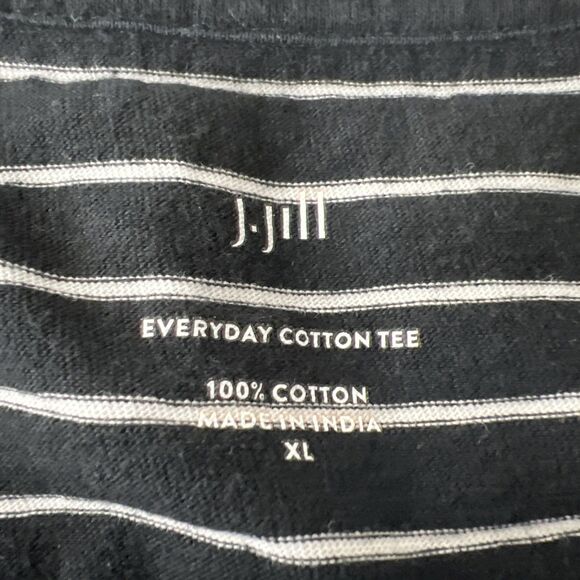J Jill Shirt Women Extra Large Black White Stripe Everyday Cotton Tee S/S Casual - Picture 5 of 11